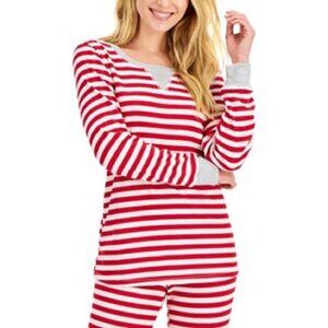 Family Pajamas Womens Striped Waffle-Knit Pajama Top,Red Stripe